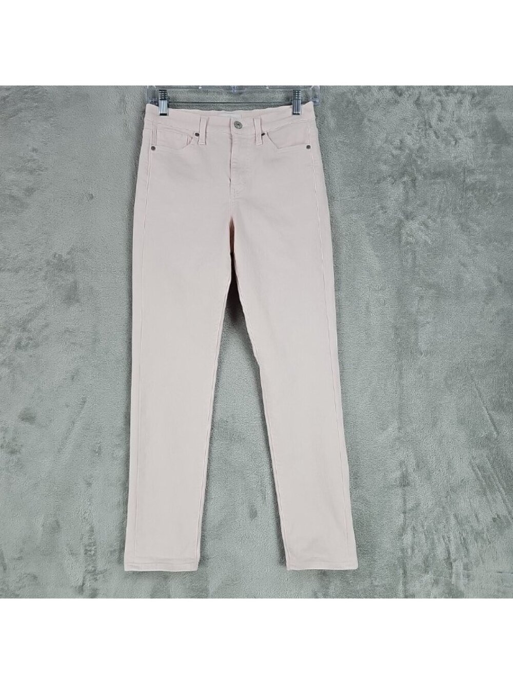 Uniqlo High Rise Straight Jeans Womens 24 Light Pink Stretch Denim Slim Fit